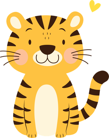 Baby Tiger Animal Character with Happy Expression  Illustration