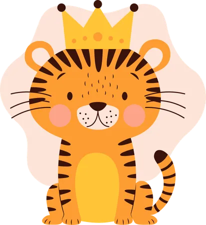 Baby Tiger Animal wearing crown  Illustration