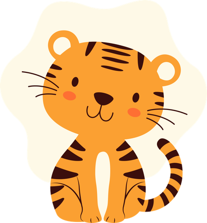 Baby-Tiger-Tiercharakter mit glücklichem Gesichtsausdruck  Illustration