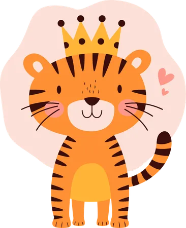 Baby tiger wearing crown  Illustration