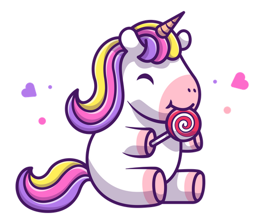 Baby unicorn eating candy Illustration