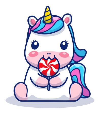 Baby unicorn eating candy  Illustration