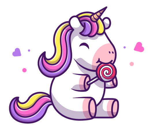 Baby unicorn eating candy  Illustration