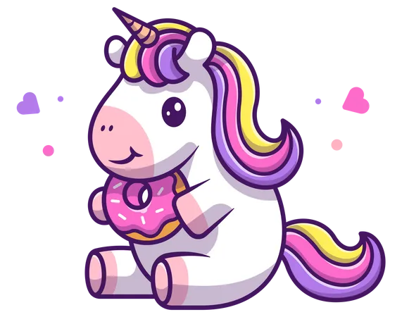 Baby unicorn eating donut Illustration