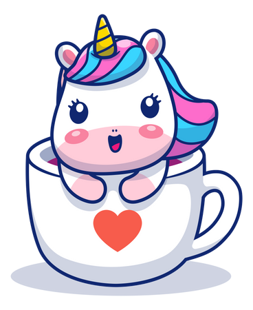 Baby unicorn in coffee mug  Illustration