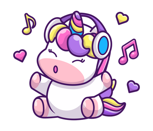 Baby Unicorn listening music  Illustration