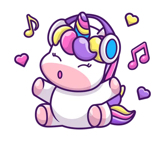 Baby Unicorn listening music  Illustration