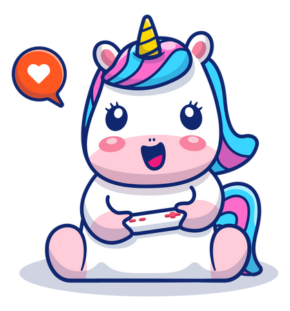 Baby unicorn playing video game  Illustration