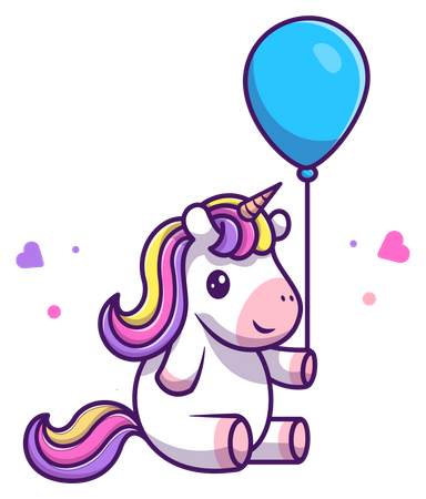 Baby unicorn playing with balloon  Illustration