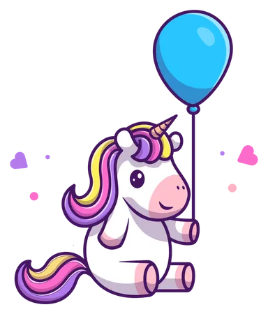 Baby unicorn playing with balloon  Illustration