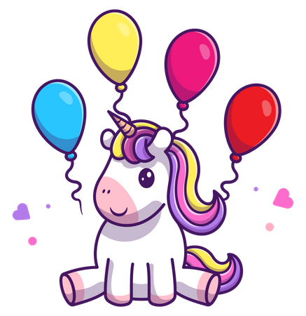 Baby unicorn playing with balloon  Illustration