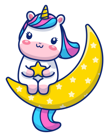 Baby unicorn setting on moon Illustration