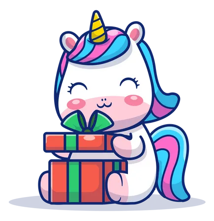 Baby unicorn with gift Illustration