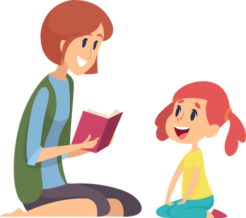 Babysitter reading story for little girl  Illustration