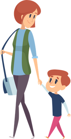Babysitter walking with kid  Illustration
