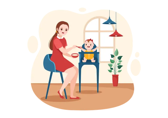 Babysitter with kids Illustration
