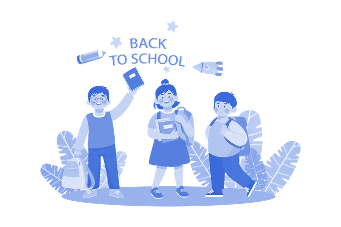 Children With Backpacks Are Ready To Go Back To School Illustration