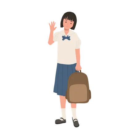 Back To School Concept Education And Joy Happy Thai Student In Uniform Waving Illustration