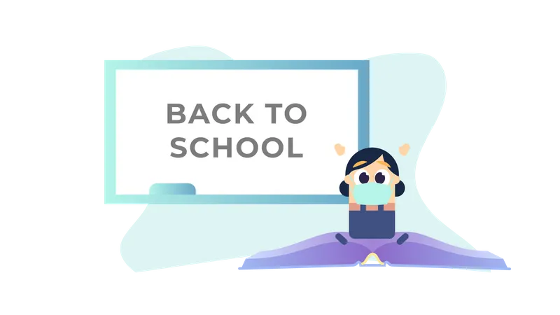 Back to School board with girl wearing masks  Illustration