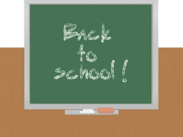 Back To School Concept Text On Chalkboard With Item Icons 일러스트레이션