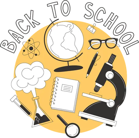 Back to school poster with school and lab supplies  Illustration