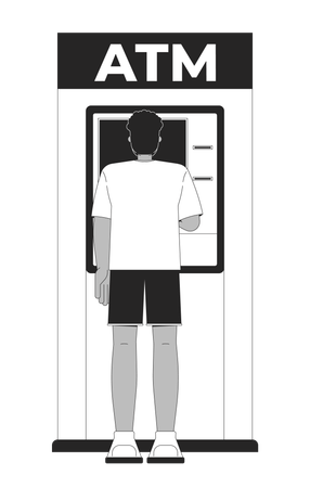 Back view black man using ATM device  Illustration