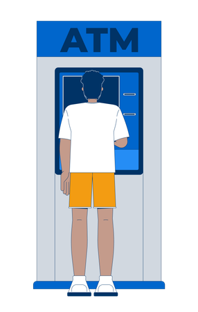 Back view black man using ATM device  Illustration