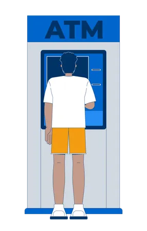 Back view black man using ATM device  Illustration