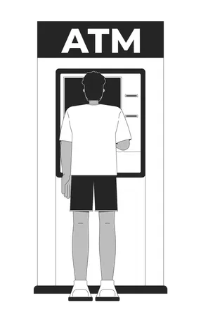 Back view black man using ATM device  Illustration