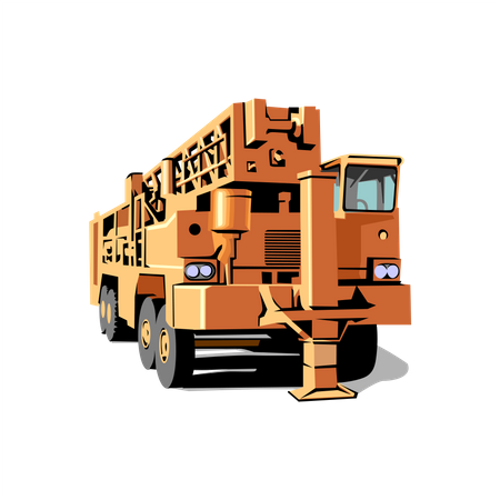 Back view of seismic vibrator vehicle  Illustration