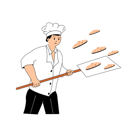 Bäcker beim Brotbacken  Illustration