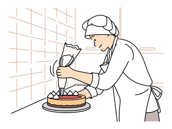 Bäcker dekoriert Kuchen  Illustration