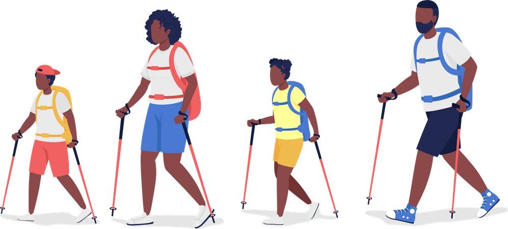 Backpacker family hiking  일러스트레이션