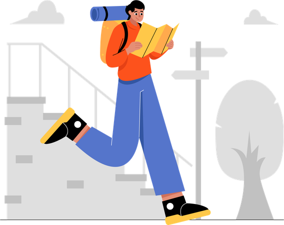 Backpacker looking at map Illustration