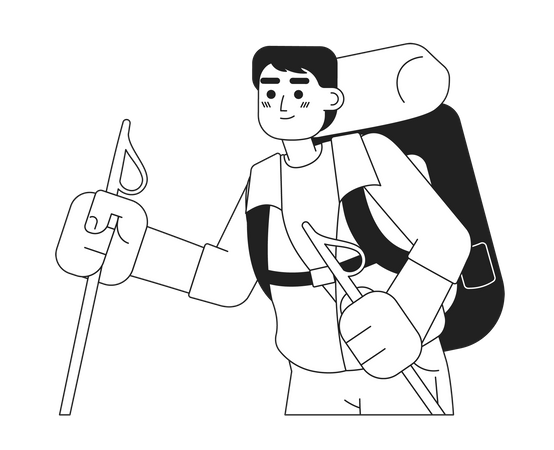 Backpacker trekker with walking poles  Illustration