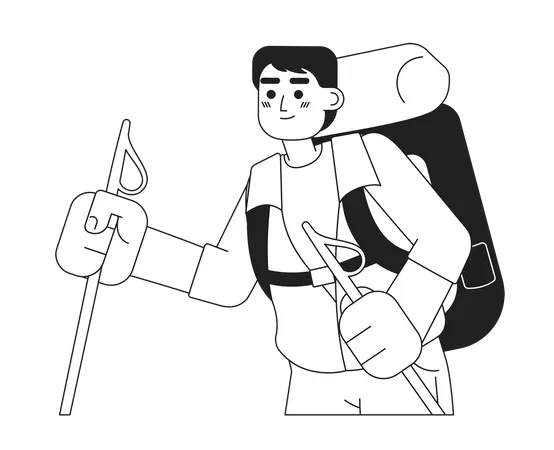 Backpacker trekker with walking poles  イラスト