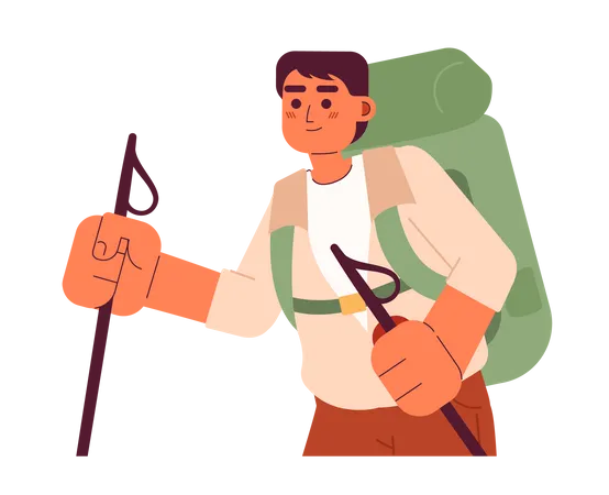 Backpacker trekker with walking poles  Illustration