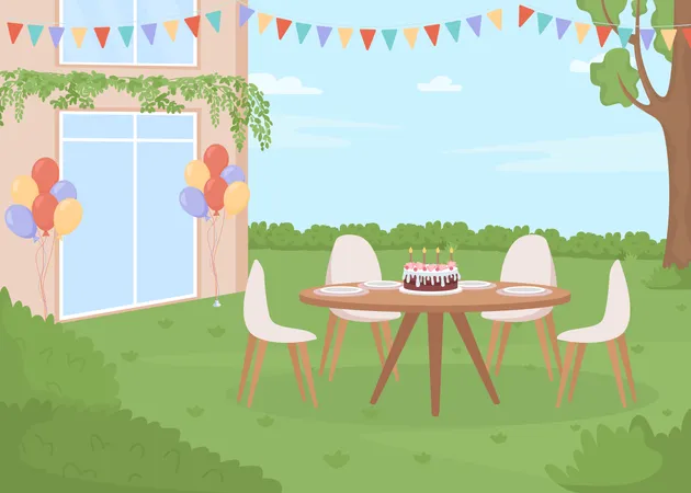Backyard birthday party Illustration
