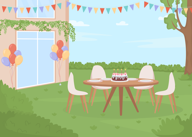 Backyard birthday party  Illustration