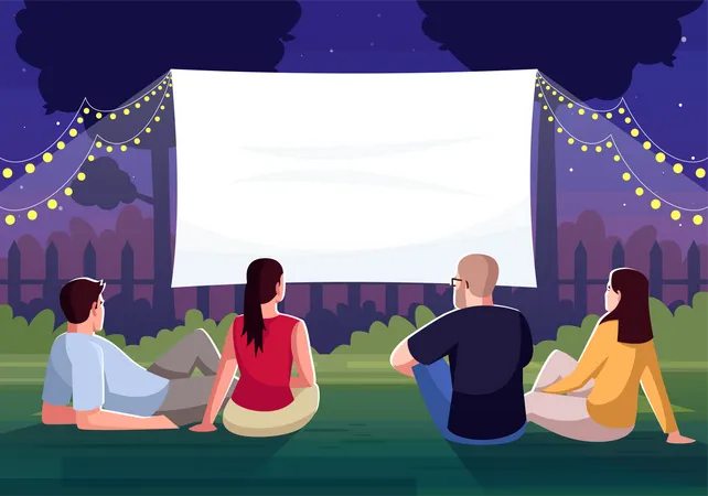 Backyard cinema watching Illustration