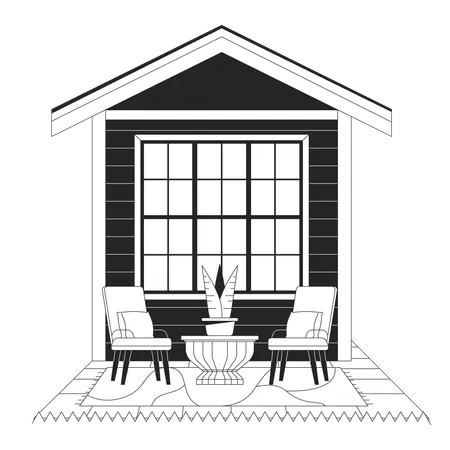 Backyard Patio Furniture Black And White 2 D Line Cartoon Object Outdoor Seating Terrace Chairs Flowerpot Building Isolated Vector Outline Item Property Exterior Monochromatic Flat Spot Illustration Illustration