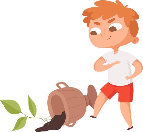 Bad boy kicking plant pot  Illustration