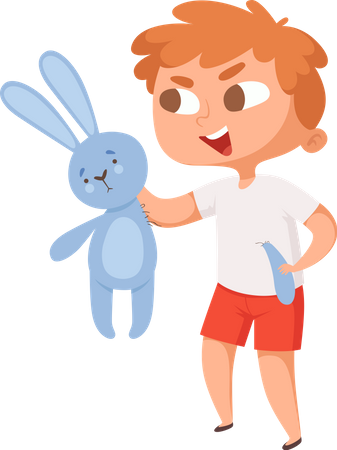 Bad Boy tenant un jouet de lapin  Illustration