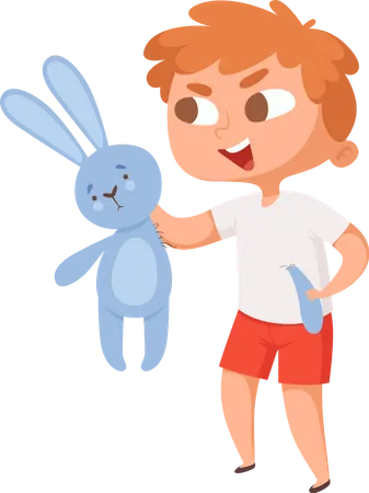 Bad Boy tenant un jouet de lapin  Illustration