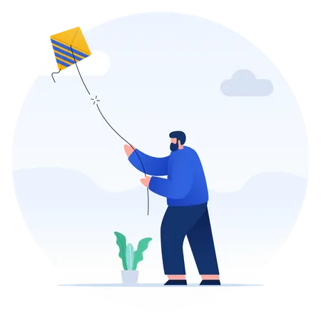 Illustration Of Man Playing Kite With Broken String Illustration