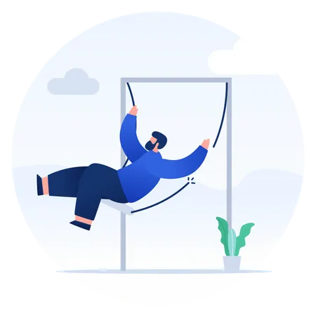 Illustration Of Man Falls From Swing Due To Broken Rope イラスト