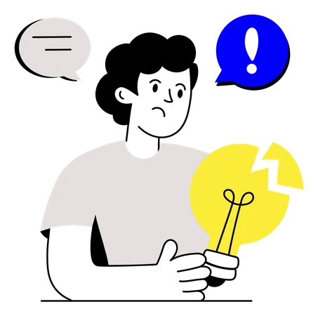 Person Holding A Broken Bulb Flat Illustration Of Bad Idea Illustration