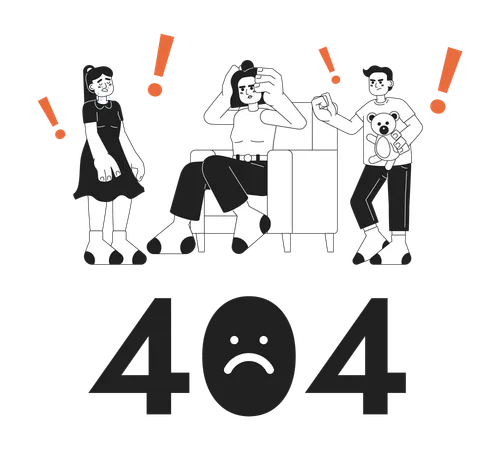 Bad Parenting Day Black White Error 404 Flash Message Tired Mom And Siblings Fight Monochrome Empty State Ui Design Page Not Found Popup Cartoon Image Vector Flat Outline Illustration Concept Illustration