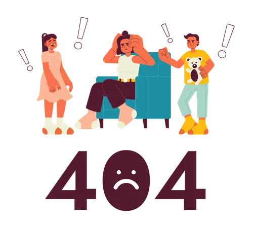 Bad Parenting Day Error 404 Flash Message Tired Mom And Siblings Having Fight Empty State Ui Design Page Not Found Popup Cartoon Image Vector Flat Illustration Concept On White Background Illustration