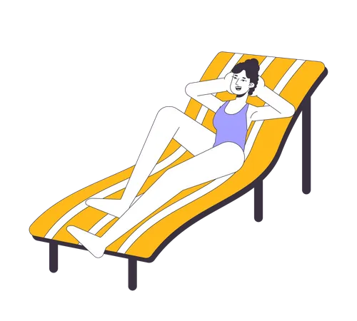 Badeanzug Frau liegt auf Liegestuhl  Illustration